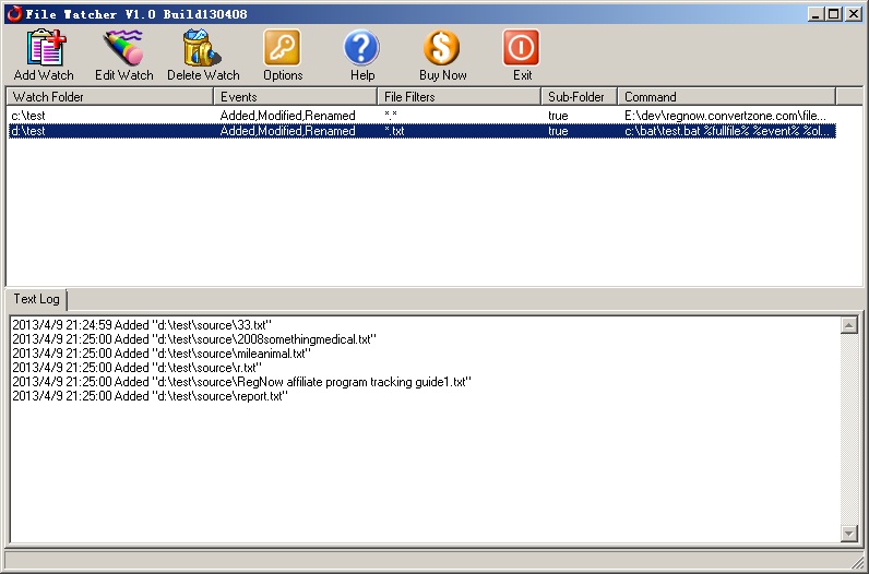 Folder Watcher Windows Service main gui